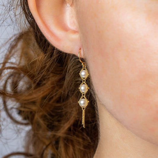 Akoya Pearl Textile Earring in 18K Gold