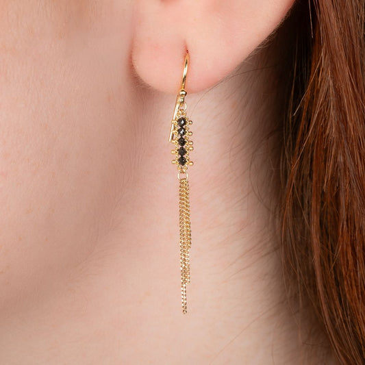 Black Diamond Tassel Earrings in 18K Gold