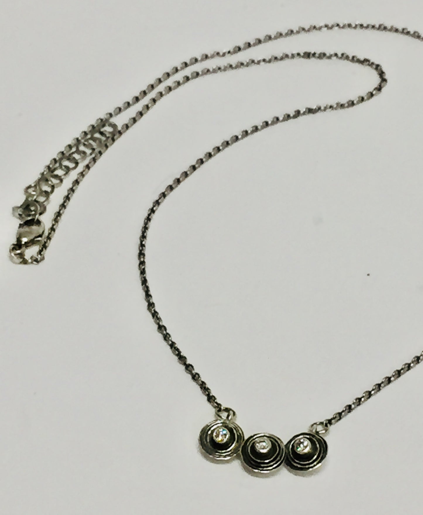 Three Diamond Necklace in Oxidized Sterling Silver