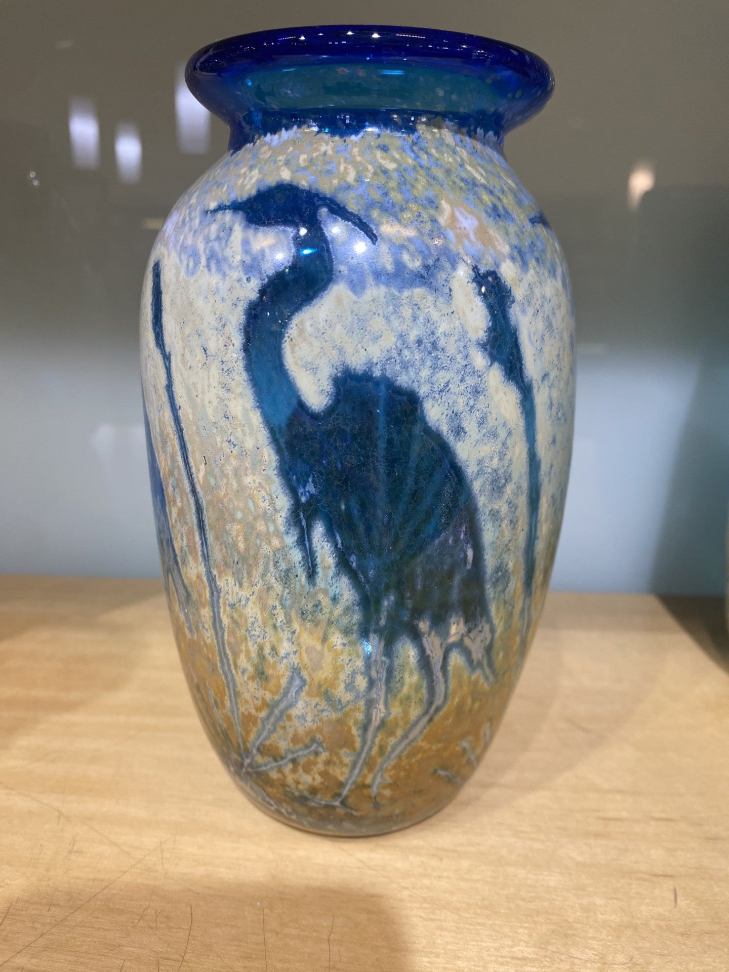 Small Traditional Vase With Crane in Pines Blue