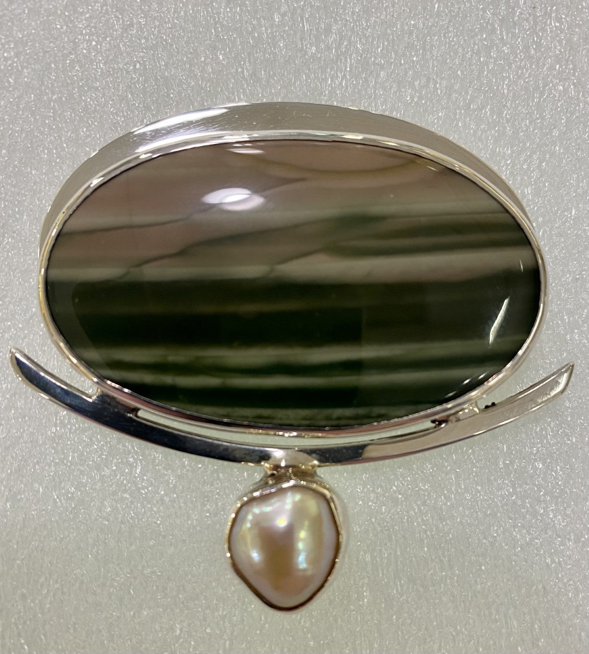 Imperial Jasper and Pearl Pin Pendant