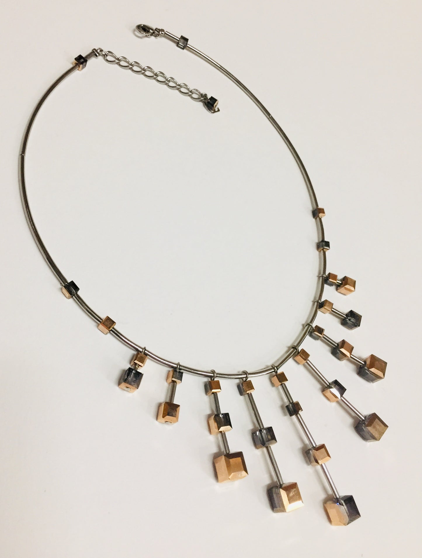 Necklace With Crystal Cubes and Steel.