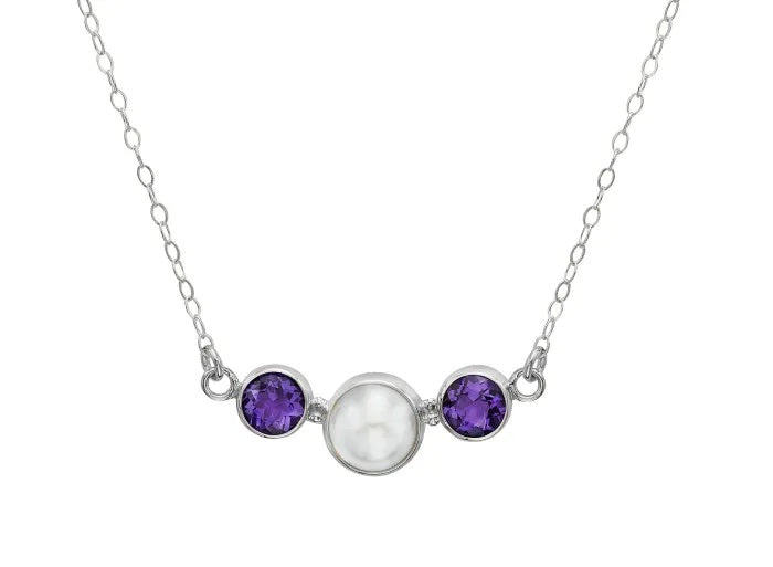 Amethyst and Pearl Flight Necklace in Sterling Silver