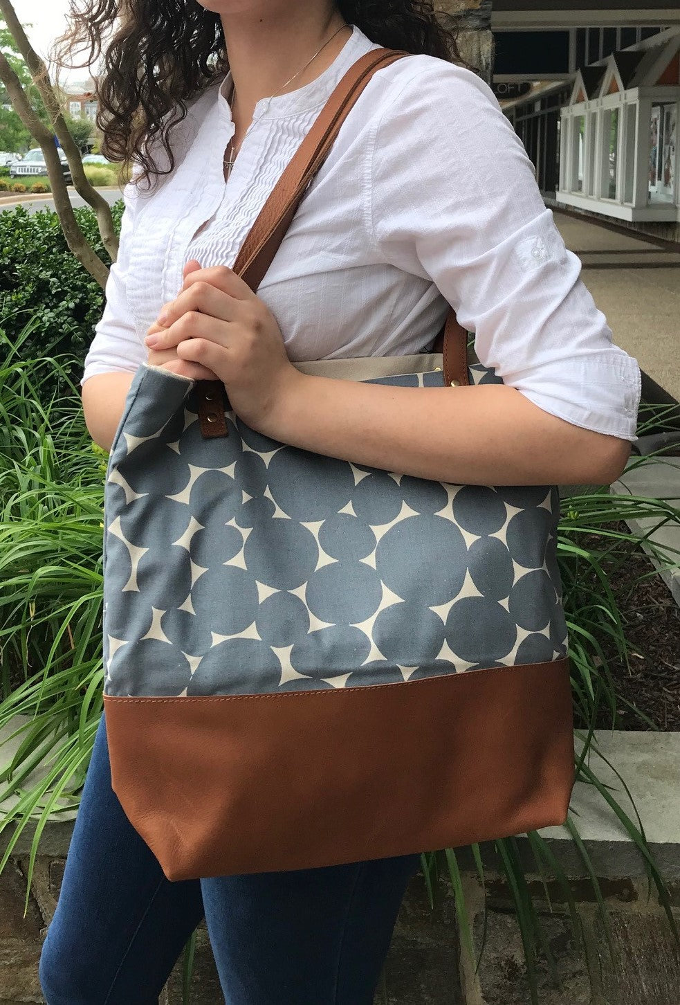 Stone Tote With Leather Bottom