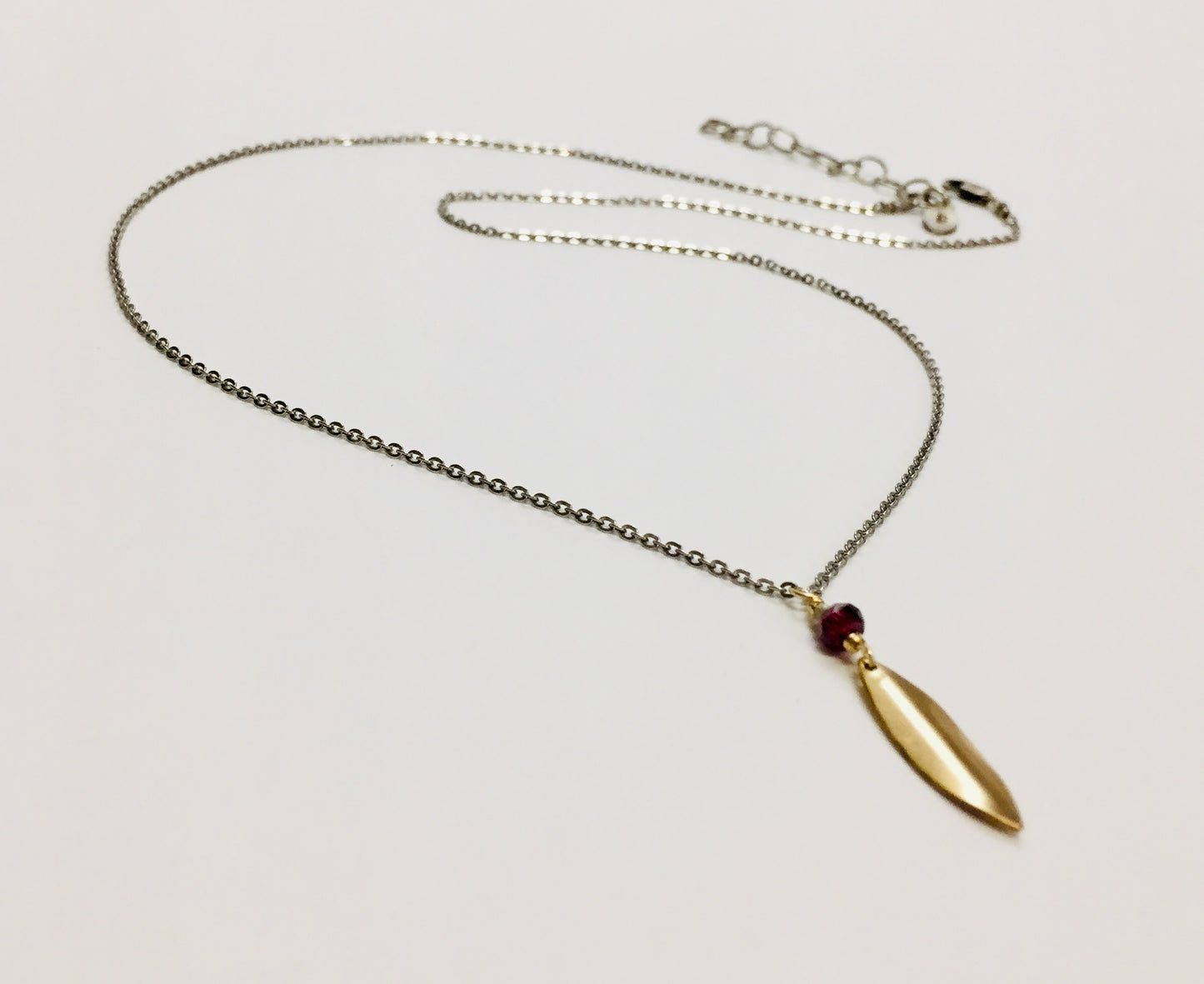 Necklace. Gold filled Marquis/Garnet Drop