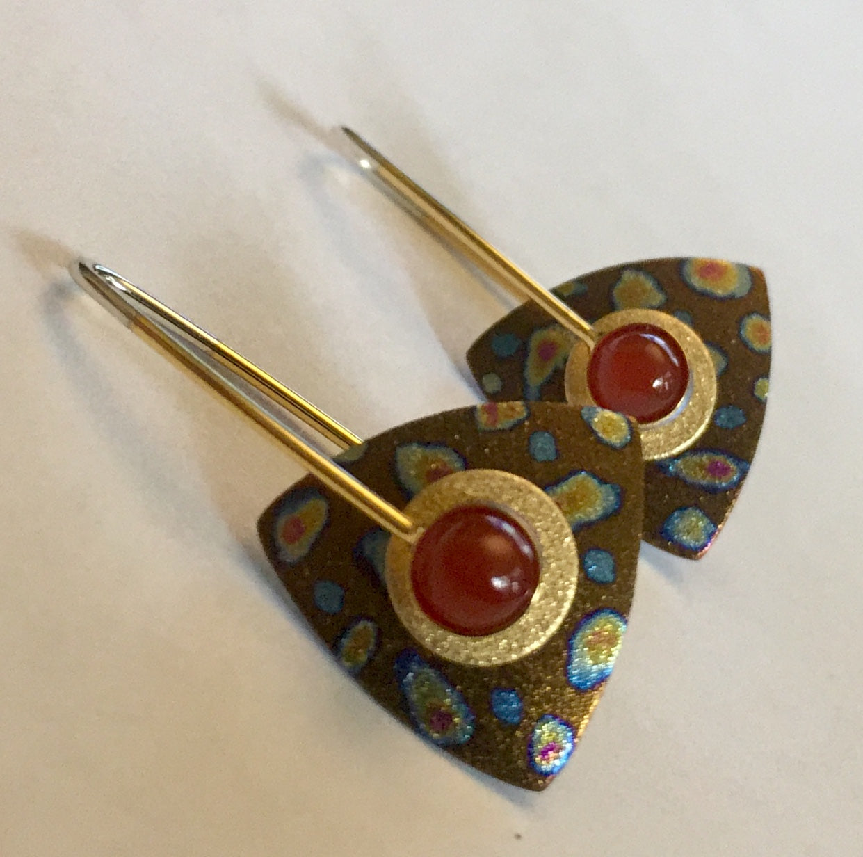 Fun and Funky Niobium and Carnelian Triangle Earrings