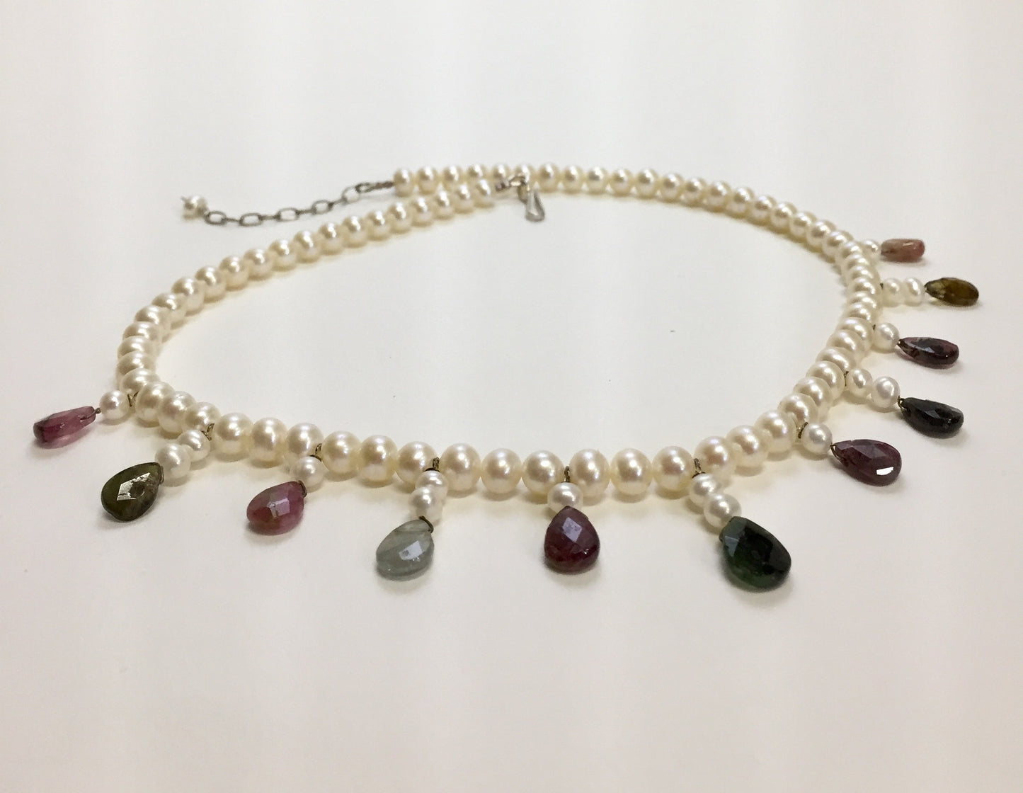 Necklace Fresh Water Pearls Tourmoline Sterling Silver