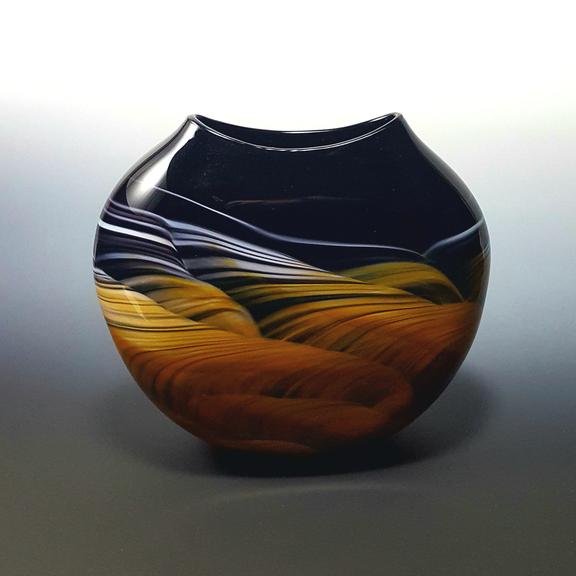 Medallion Vase in Amber Black and White
