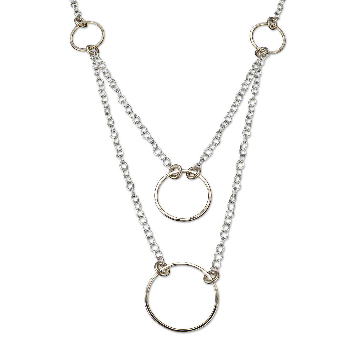 Gold Circles on Silver Chains, 2-Layered Necklace