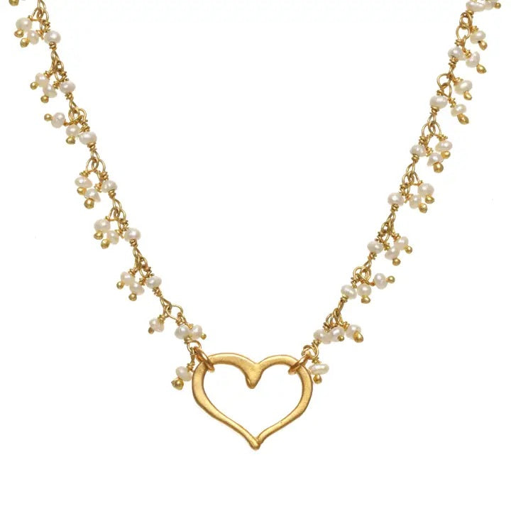 Pearl Cluster Chain With Open Heart Pendant