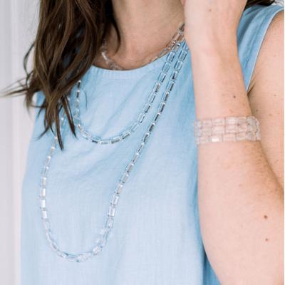 60" Necklace, Long-shaped Beads in Crystal Clear Glass