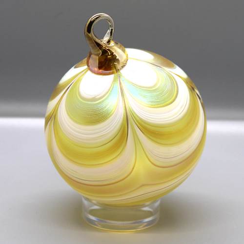 Glass Ribbon Ornament Gold and White