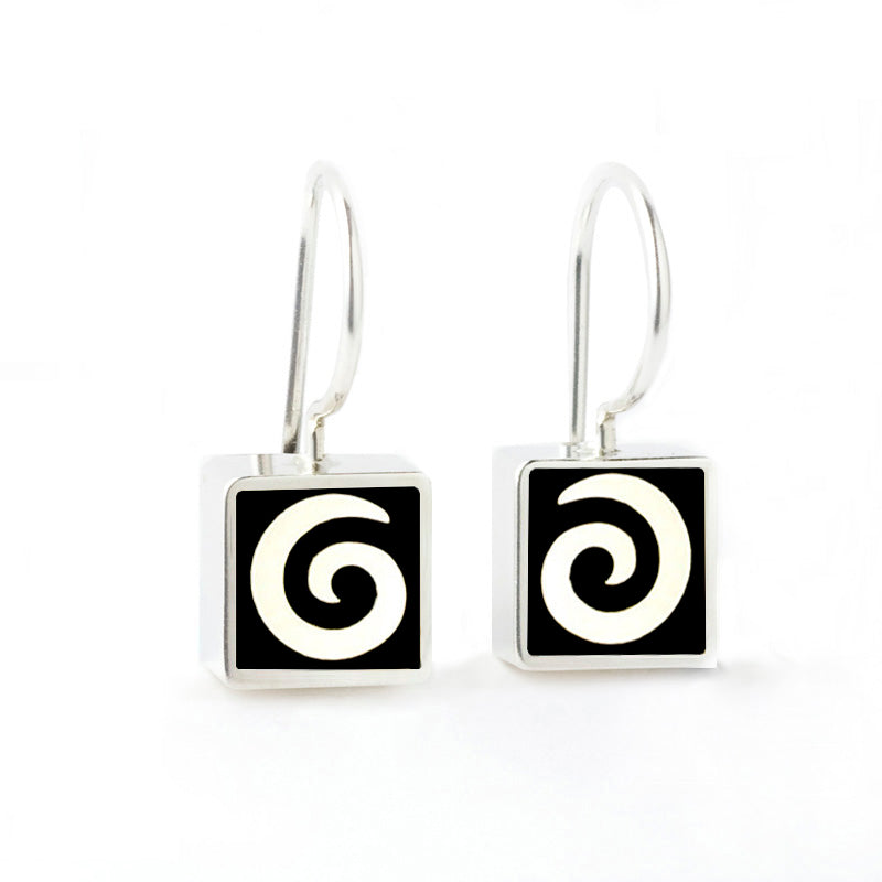 Mini Black Swirl Square Earrings