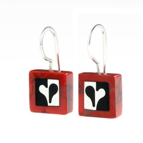 Sterling and Jasper Heart Square Earrings