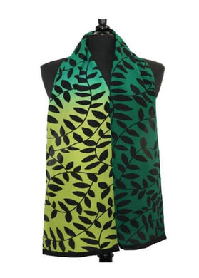 Green Ombre Leaf Silk Crepe Scarf