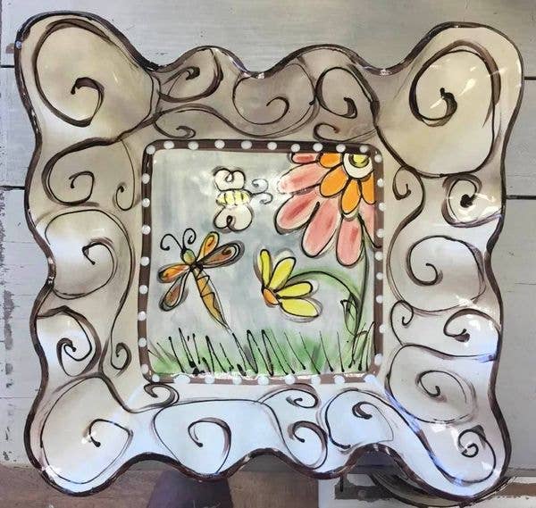 Small Plate, Swirl Dragonfly Flowers