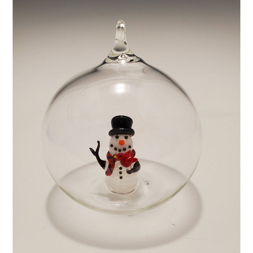 Orn, Snowman w/Red Bird Person. Bubble