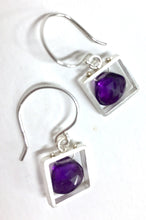 Load image into Gallery viewer, Dangle Earrings, With Amethyst in Square-framed Pendant