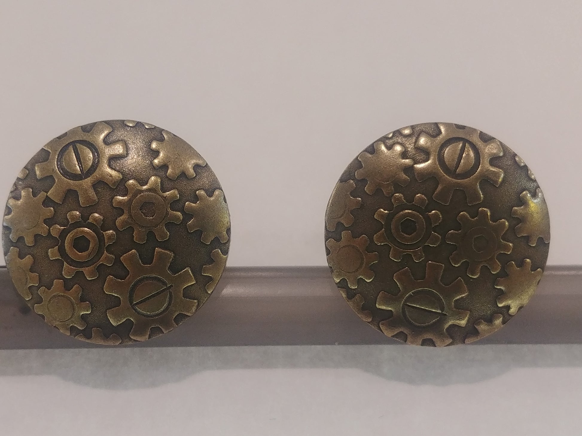 Brass Cufflinks with Gears On A Disc