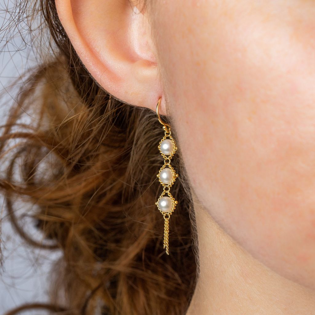 Akoya Pearl Textile Earring in 18K Gold