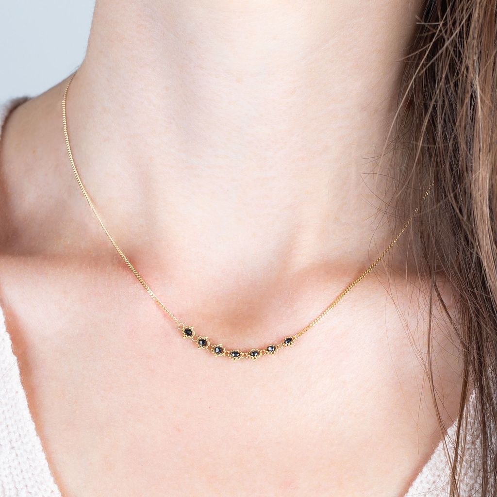 Petite Textile Necklace With 18K Gold and Black Diamonds
