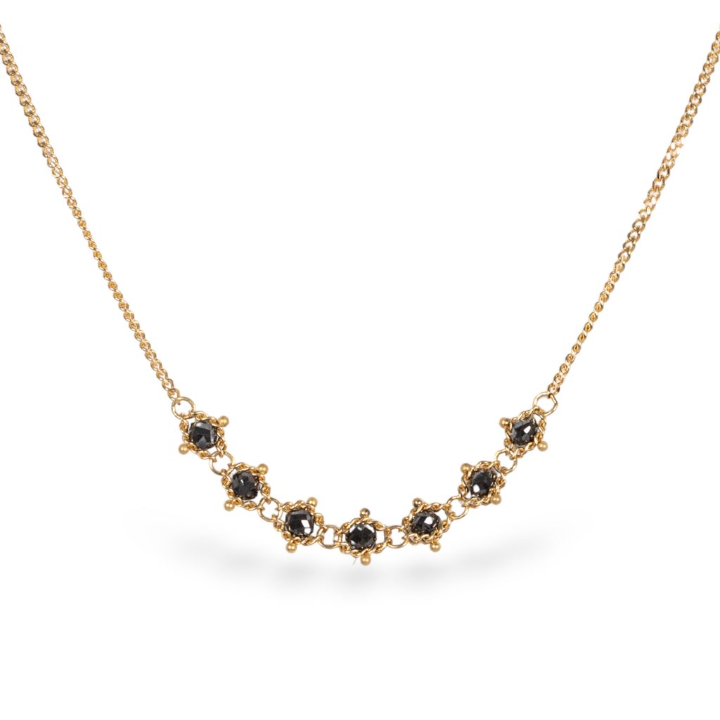 Petite Textile Necklace With 18K Gold and Black Diamonds