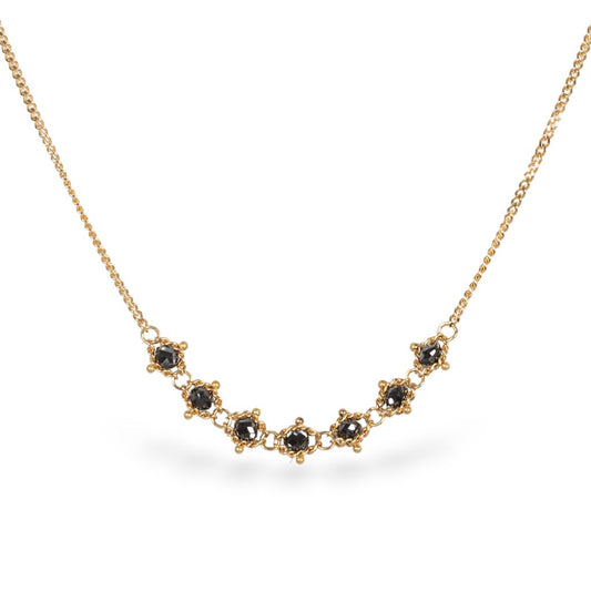 Petite Textile Necklace With 18K Gold and Black Diamonds