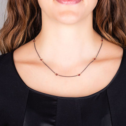 RubyTextlie Station Necklace in Oxidized Silver and 18K Gold