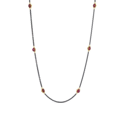 RubyTextlie Station Necklace in Oxidized Silver and 18K Gold
