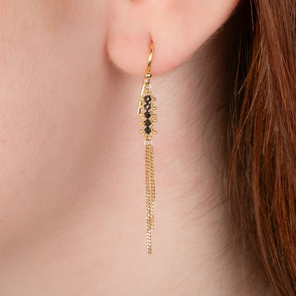 Black Diamond Tassel Earrings in 18K Gold
