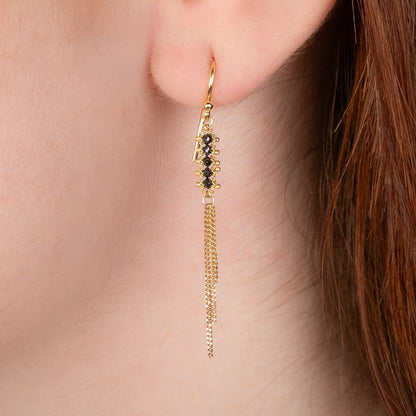 Black Diamond Tassel Earrings in 18K Gold