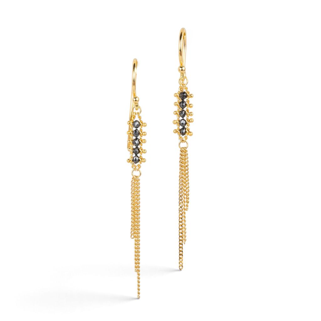 Black Diamond Tassel Earrings in 18K Gold