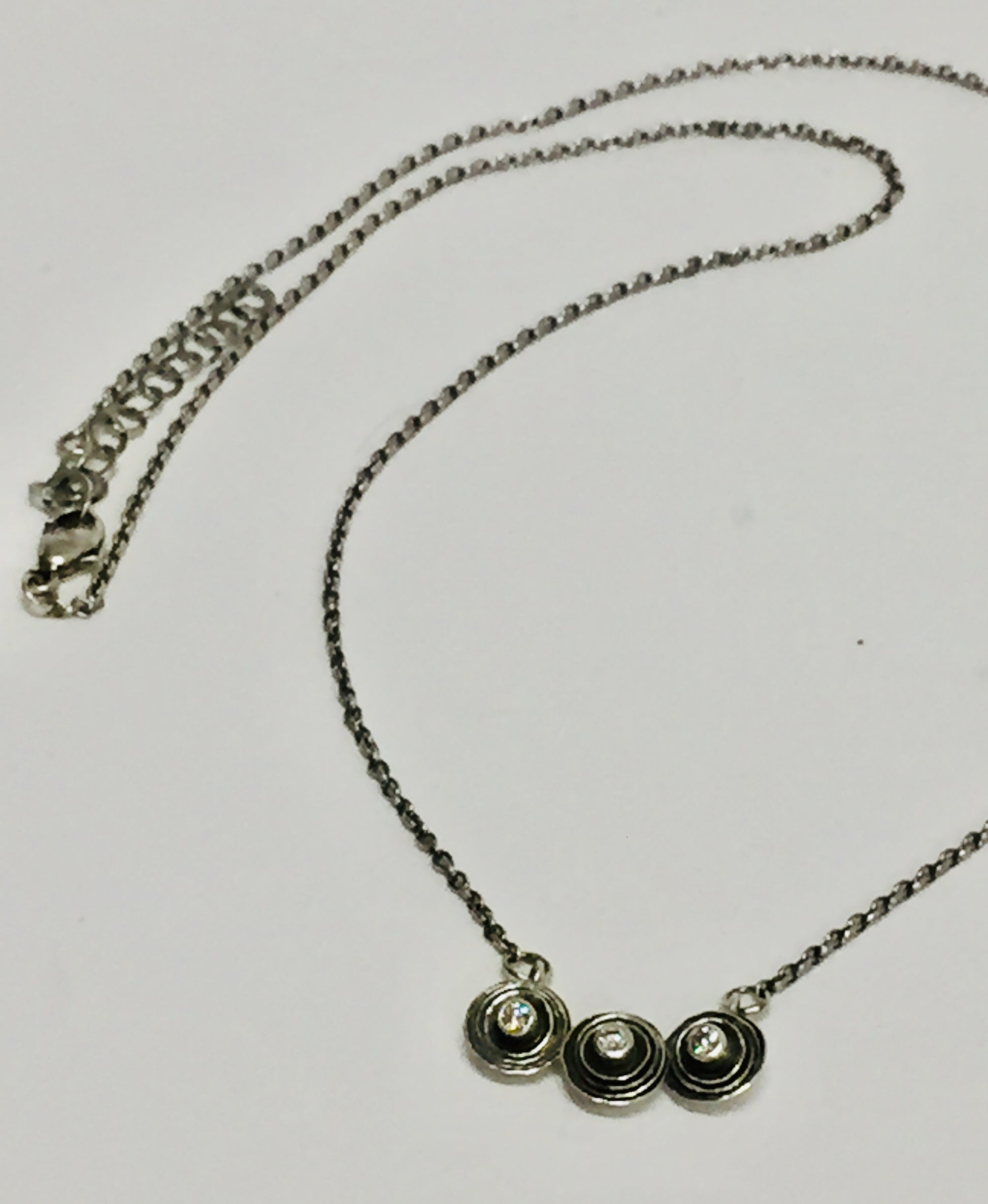 Three Diamond Necklace in Oxidized Sterling Silver