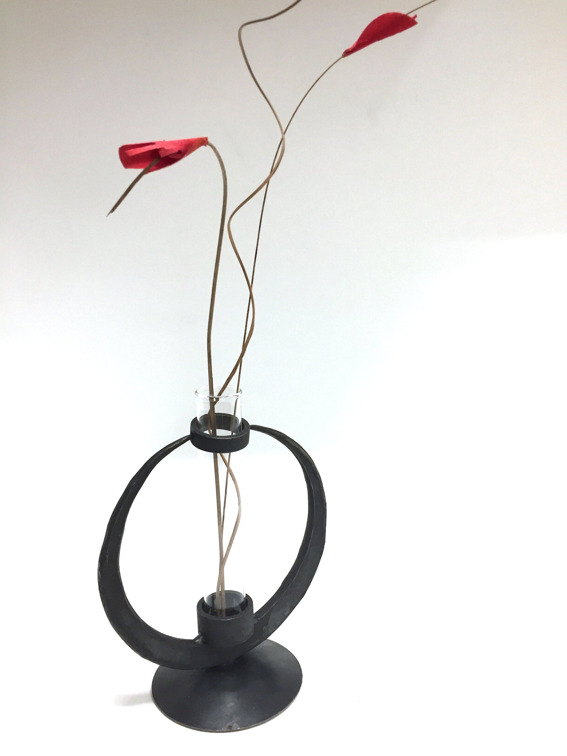 Forged-steel Circle around Glass Tube Vase