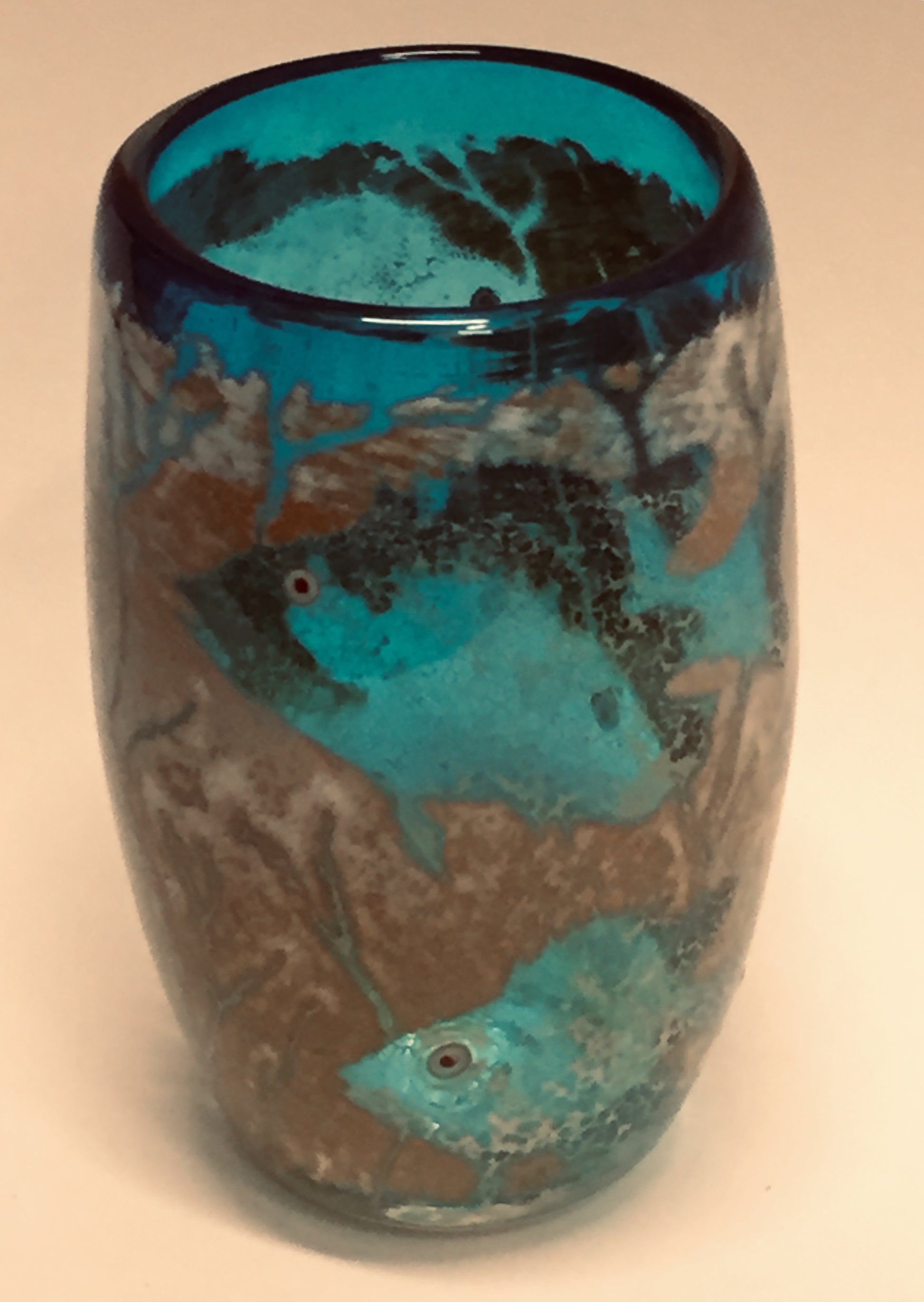 Small Cylinder Vase, Mystical Aqua Fish