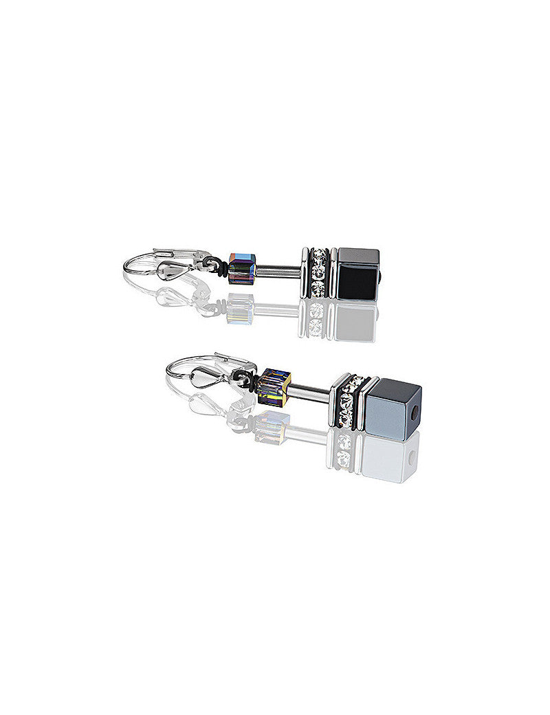 Hematite and Crystal Leaver Back Sterling Earrings