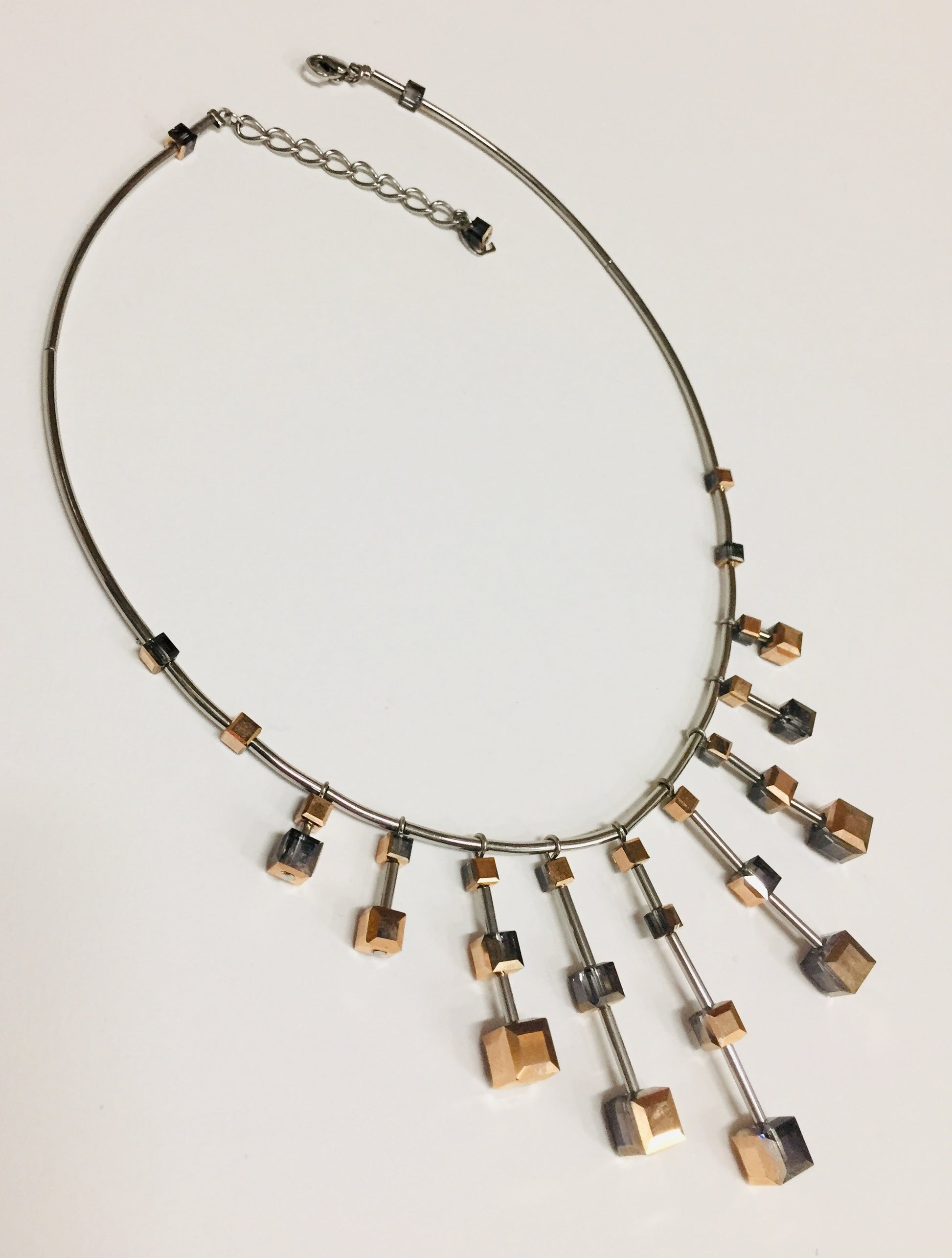 Necklace With Crystal Cubes and Steel.