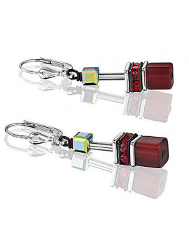 Sterling Leaver Back Earrings With Red Crystal Cubes