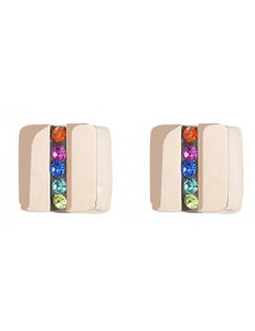 Rose Gold Plated Stainless Steel Multicolor Crystal Post Earring