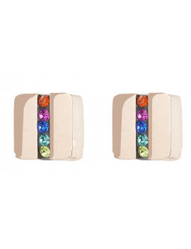 Rose Gold Plated Stainless Steel Multicolor Crystal Post Earring