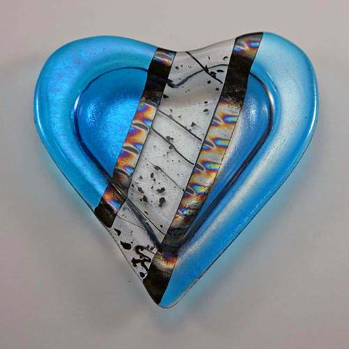 Heart Dish, Elegant Irid Aqua w/ Prism