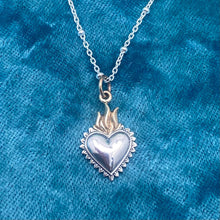 Load image into Gallery viewer, Mixed Metal Flaming Heart Pendant Necklace