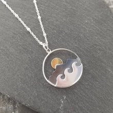 Load image into Gallery viewer, Large Silver Mountain and Ocean Wave Pendant Necklace