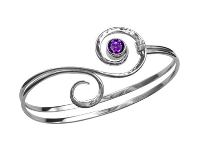 Medium Sterling Silver Fiddlehead Bracelet With Amethyst