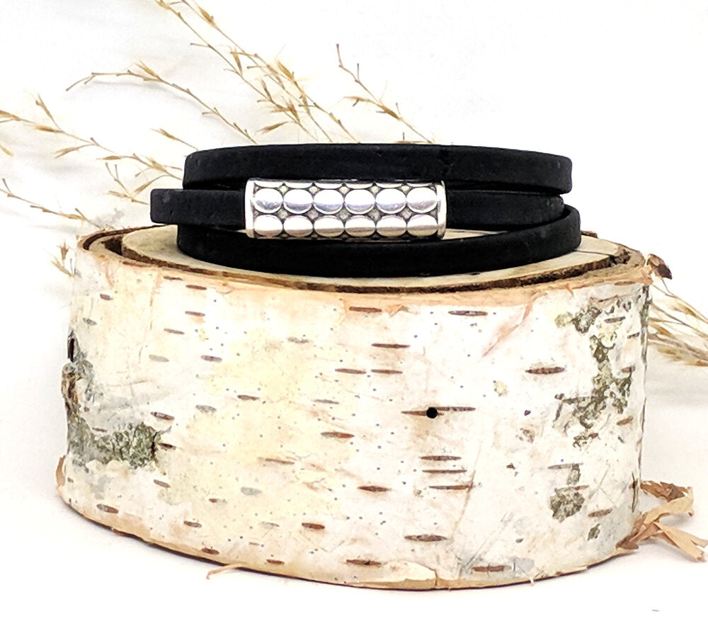 Triple Wrap Bracelet With Mod Circles Large Black