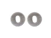 Load image into Gallery viewer, Small Contoured Oval Mesh Earrings Rhodium