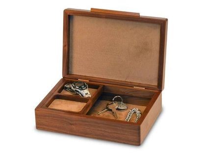 Wooden Valet Box of Walnut with a Tamo Ash Lid
