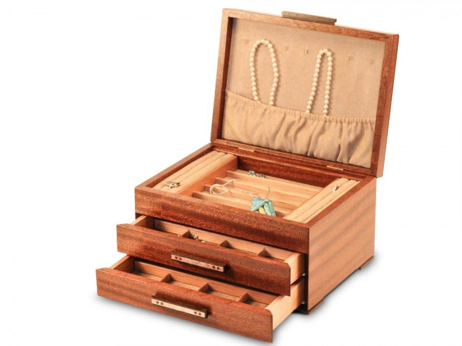 2 Drawer Jewelry Box in Sapele With Ginko Leaves Inlayed On Lid