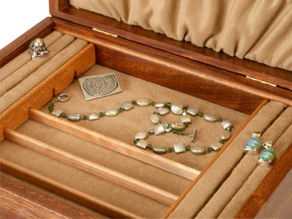 2 Drawer Jewelry Box in Sapele With Ginko Leaves Inlayed On Lid