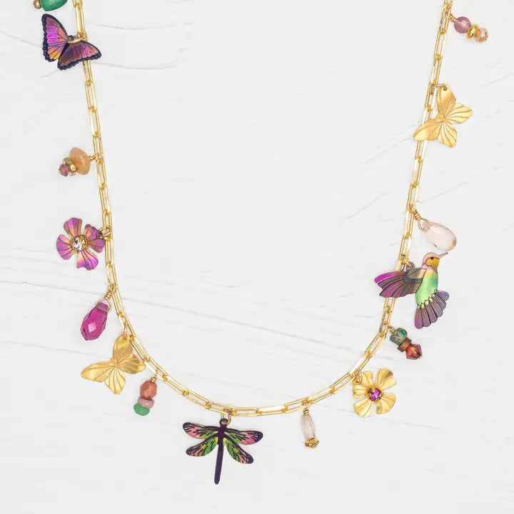 Garden Whimsy Charm Necklace in Gold